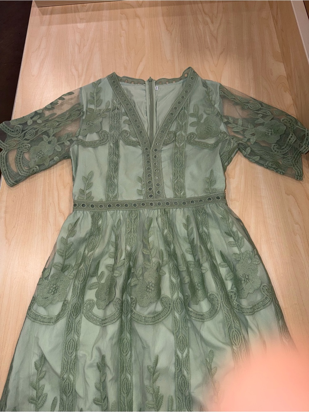 Mini dress w long lace overlay- Sage Green
